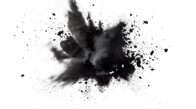 A black cloud of smoke is blowing in the wind Isolated on transparent background, PNG