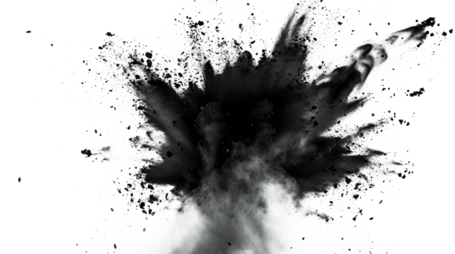 A black cloud of smoke is blowing in the wind Isolated on transparent background, PNG