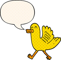 cartoon duck and speech bubble in comic book style