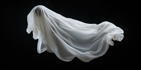 White ghost floating on black background