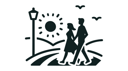 couple walking in the park. vector illustration on white background