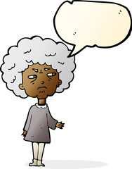 cartoon old lady with speech bubble