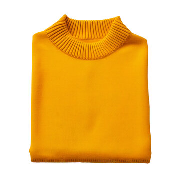 A yellow sweater is folded in half and placed on a white background Isolated on transparent background, PNG