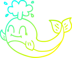 Fototapeta premium cold gradient line drawing cartoon happy whale
