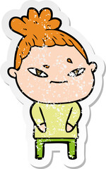 distressed sticker of a cartoon woman