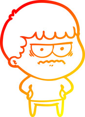 warm gradient line drawing cartoon annoyed man