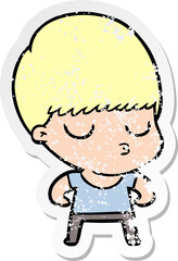 distressed sticker of a cartoon calm boy