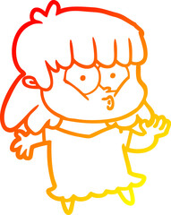 warm gradient line drawing cartoon whistling girl