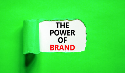 The power of brand symbol. Concept words The power of brand on beautiful white paper. Beautiful green background. Business the power of brand concept. Copy space.