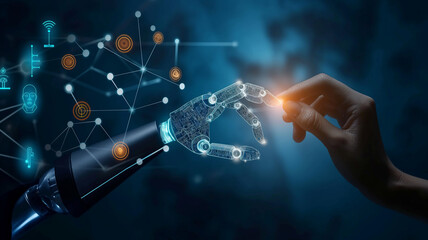 AI research artificial intelligence 3D rendering on the development of robots and cyborgs for the future of human life.