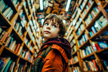 Jeune garçon à la bibliothèque