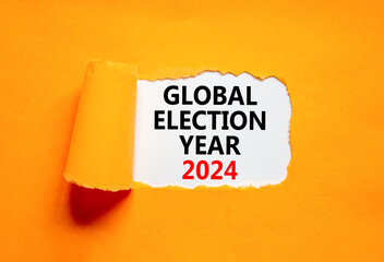 Global election year 2024 symbol. Concept words Global election year 2024 on beautiful white paper....