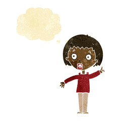 cartoon woman explaining her point with thought bubble