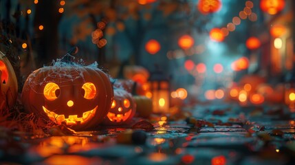 Halloween background featuring pumpkins, bats, and a spooky atmosphere, perfect for celebrating the season with a touch of darkness and mischief