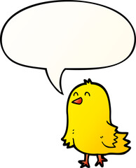 cartoon bird and speech bubble in smooth gradient style