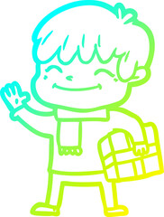 cold gradient line drawing cartoon happy boy