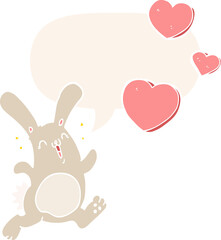 cartoon rabbit in love and speech bubble in retro style