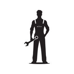 Automotive Artisan: Vector Mechanic Silhouette - Crafting Precision and Performance with Expertise and Skillful Proficiency. Vector Mechanic Illustration.
