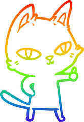 rainbow gradient line drawing cartoon cat staring