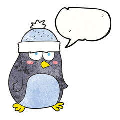 speech bubble textured cartoon penguin