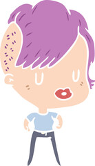 flat color style cartoon girl with punk hipster haircut