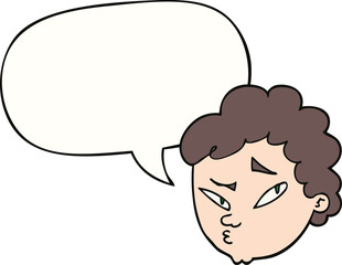 cartoon suspicious man and speech bubble