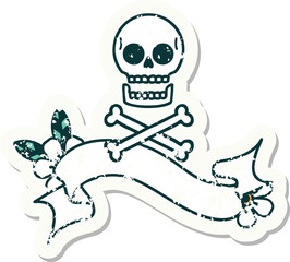 grunge sticker with banner of cross bones