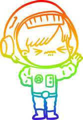 rainbow gradient line drawing cartoon astronaut woman
