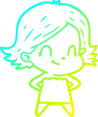 cold gradient line drawing cartoon friendly girl