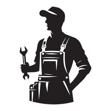 recommend clip art: Automotive Artisan: Vector Mechanic Silhouette - Crafting Precision and Performance with Expertise and Skillful Proficiency. Vector Mechanic Illustration.