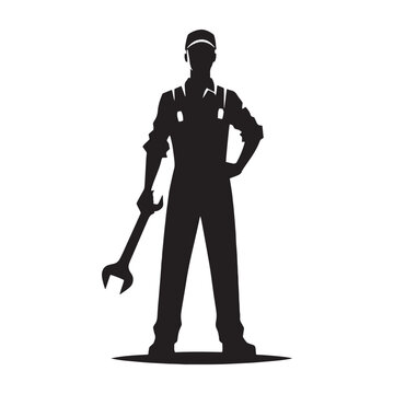 recommend clip art: Automotive Artisan: Vector Mechanic Silhouette - Crafting Precision and Performance with Expertise and Skillful Proficiency. Vector Mechanic Illustration.