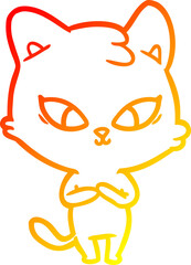 warm gradient line drawing cute cartoon cat