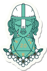 half orc fighter character with natural twenty dice roll sticker