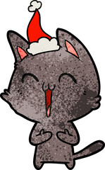 happy textured cartoon of a cat wearing santa hat
