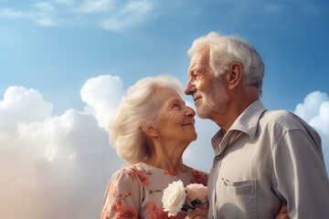 Senior couple soulmated loving gentle people embracing together love and relationship concept generative AI