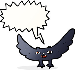 cartoon spooky vampire bat with speech bubble