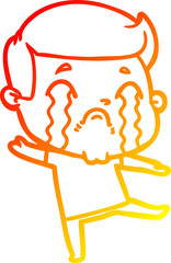 warm gradient line drawing cartoon man crying