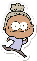 sticker of a cartoon happy old woman