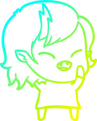 cold gradient line drawing cartoon laughing vampire girl