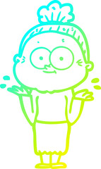 Obraz premium cold gradient line drawing cartoon happy old woman