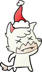 gradient cartoon of a dead fox wearing santa hat