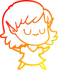 warm gradient line drawing happy cartoon elf girl