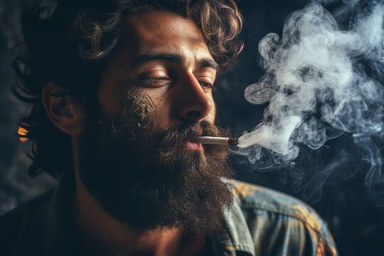 Bearded middle aged man smoking a vape lots of smoke generative AI concept