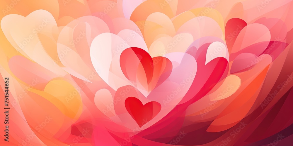 Poster stylized heart shapes with a gradient of warm colors creating a modern and abstract valentine-themed