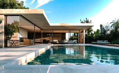 Villa moderne luxueuse avec piscine sous les tropiques