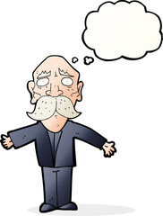 cartoon disapointed old man with thought bubble