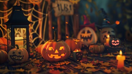 Halloween background featuring pumpkins, bats, and a spooky atmosphere, perfect for celebrating the season with a touch of darkness and mischief