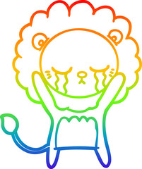 rainbow gradient line drawing crying cartoon lion