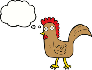 cartoon chicken with thought bubble