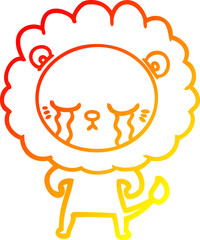 warm gradient line drawing crying cartoon lion